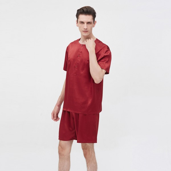 LilySilk Silk Pajamas Set Short 22 Momme Simple Crew Neck Men's Clothing Free Shipping
